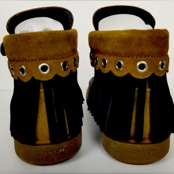 Coach moccasins. Suede Fringe Studded Brownish beige Moccasin Boho Booties - Picture 4 of 4